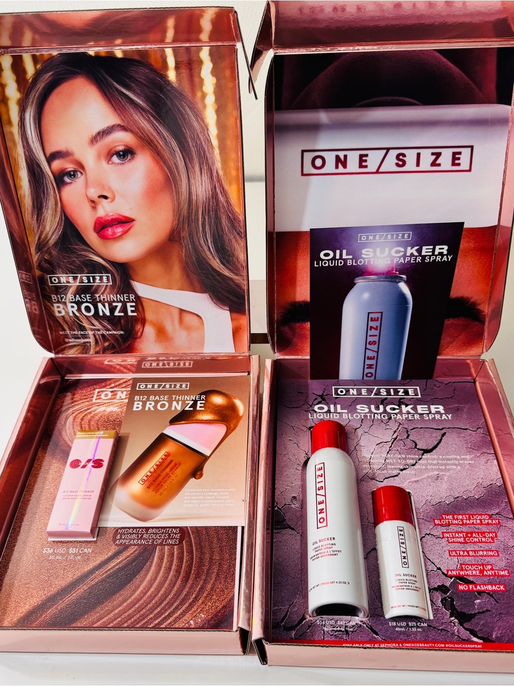 ONE SIZE SOLD OUT OIL SUCKER LIQUID BLOTTING SPRAY & B12 BASE THINNER BRONZE
